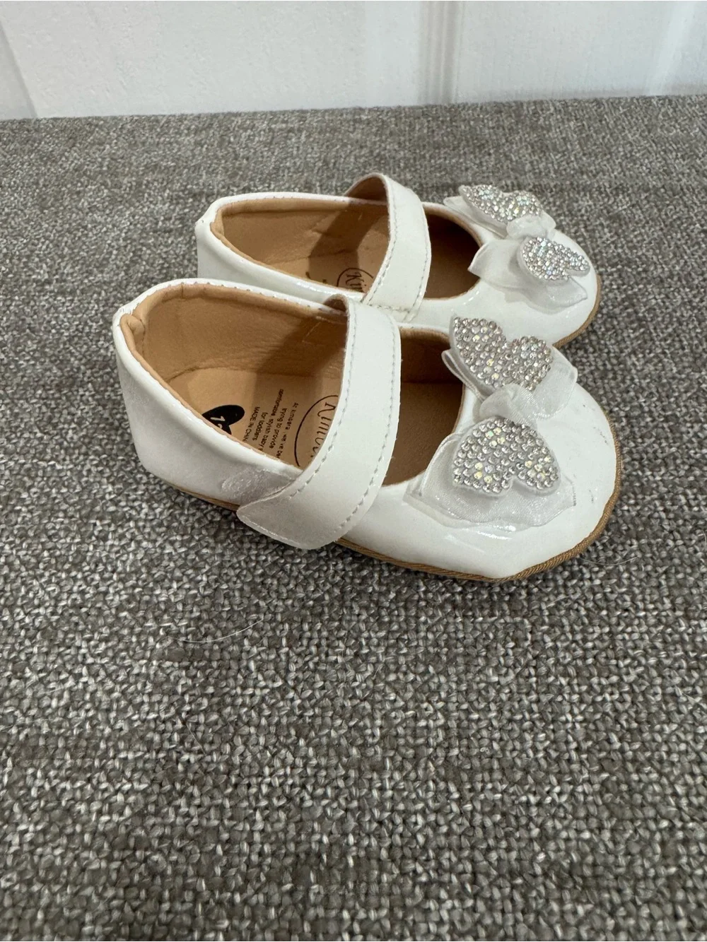 Toddler White Ballet Mary Jane Shoes with Sparkle Butterfly